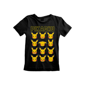 Camiseta Infantil Pokemon Pikachu Caras Negra