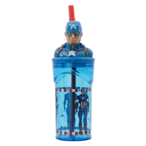 Vaso Figurita 3D con Pajita Marvel Capitán América 360 ml